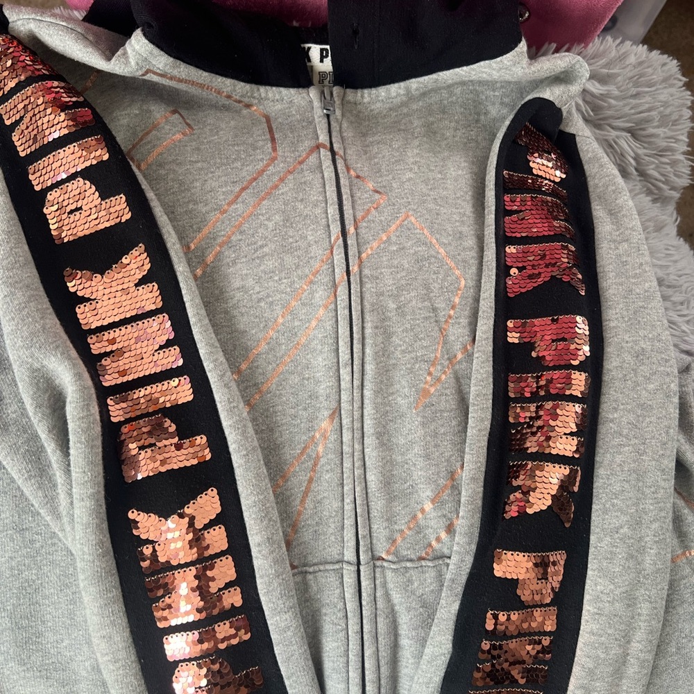 Victoria Secret Pink matching sequined sweat pants and hoodie